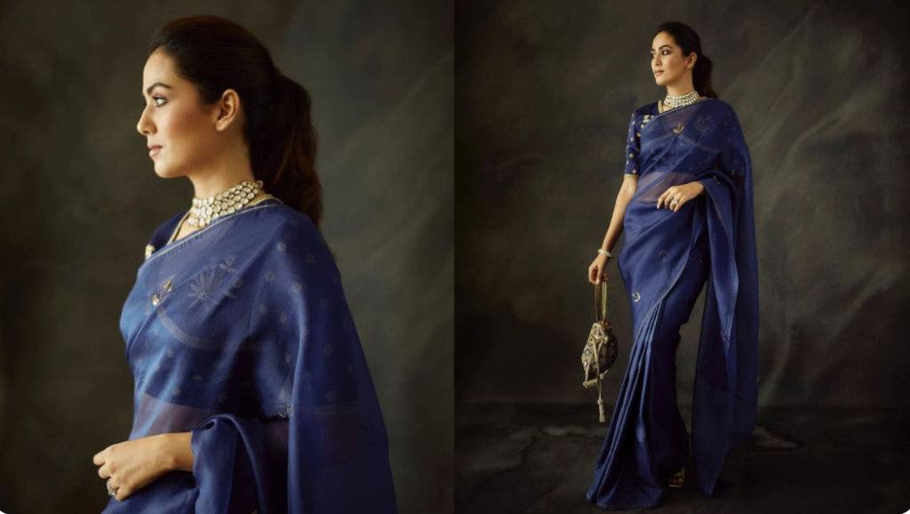 Mira Rajput, blue saree