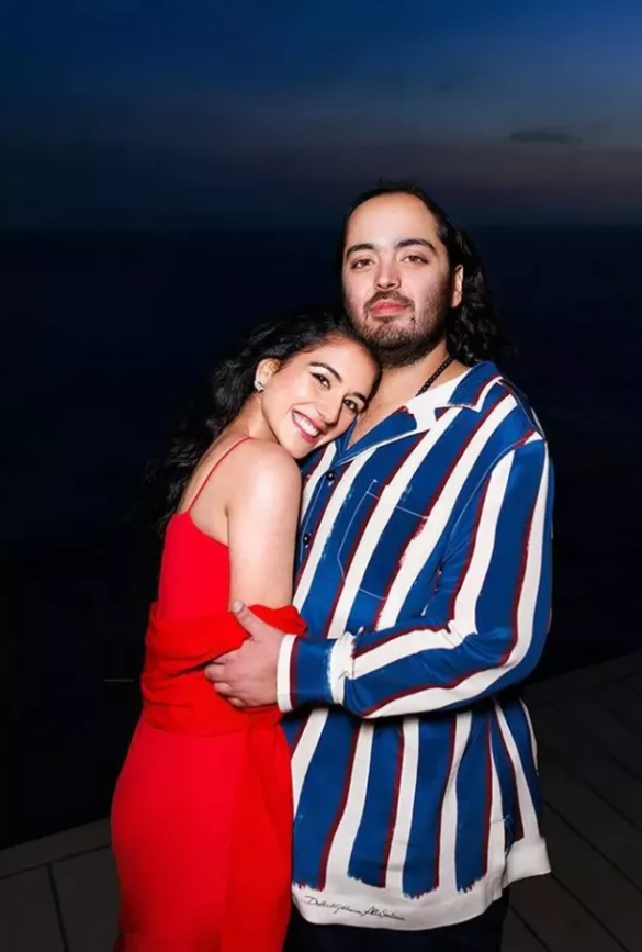 Radhika Merchant gently places her head on fiancé Anant Ambani's chest