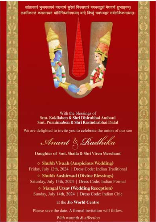 Anant Ambani and Radhika Merchant's Wedding Invitation