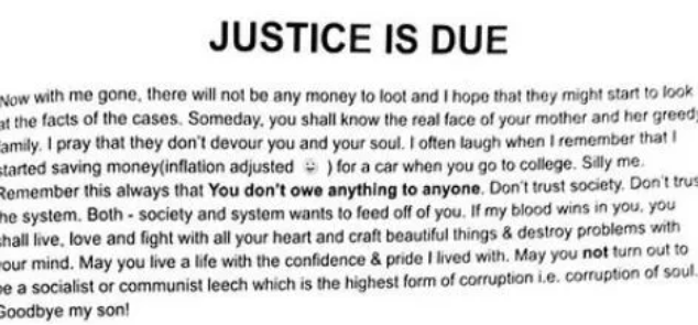 Atul Subhash's farewell letter to his four-year-old son from a 24-page suicide note has emerged